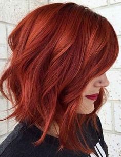 Medium Straight Layered Bright Red Bob Haircut with Side Swept Bangs and  Pink Highlights | Visual Story