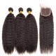 7A 3 Bundles Brazilian Kinky Straight Virgin Human Remy Hair Weave With 4x4 Lace Closure