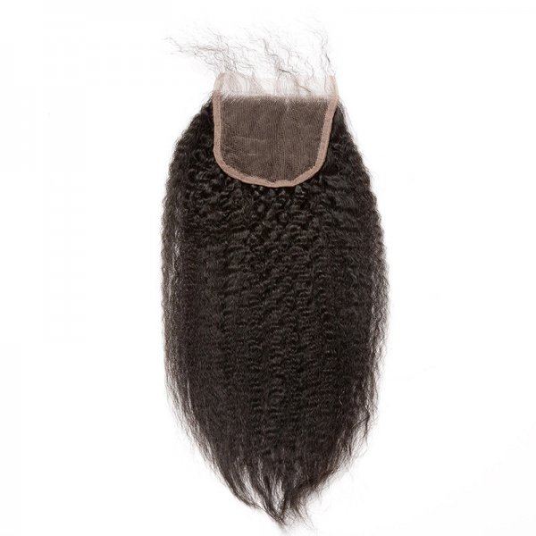 8A 3 Bundles Brazilian Kinky Straight Virgin Human Remy Hair Weave With 4x4 Lace Closure
