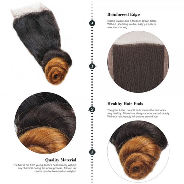 Ombre 1B/27 4x4 Lace Closure Loose Wave Human Brazilian Remy Hair