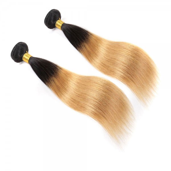 2 Bundles 1B/27 Ombre Brazilian Straight Human Remy Hair Weave