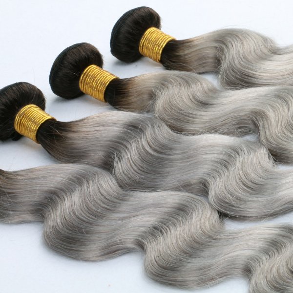 4 Bundles 1B/Grey Ombre Brazilian Body Wave Human Remy Hair Weave