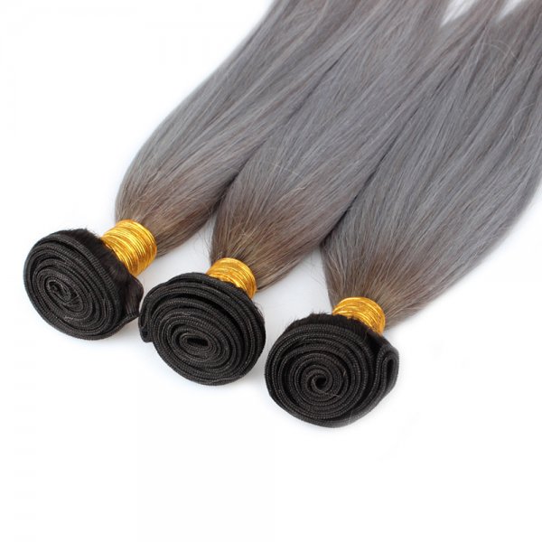 1 Bundle 1B/Grey Ombre Brazilian Straight Human Remy Hair Weave