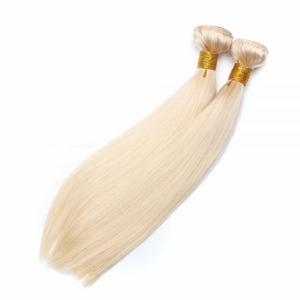2 Bundles Dyed Hair #613 Blonde Straight Brazilian Hair Extensions Human Hair