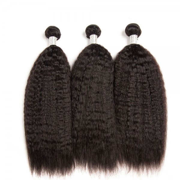 8A 3 Bundles Brazilian Kinky Straight Virgin Human Remy Hair Weave With 4x4 Lace Closure