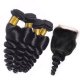7A 4 Bundles Brazilian Loose Wave Virgin Human Remy Hair Weave With 4x4 Lace Closure