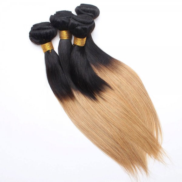 4 Bundles 1B/27 Ombre Brazilian Straight Human Remy Hair Weave
