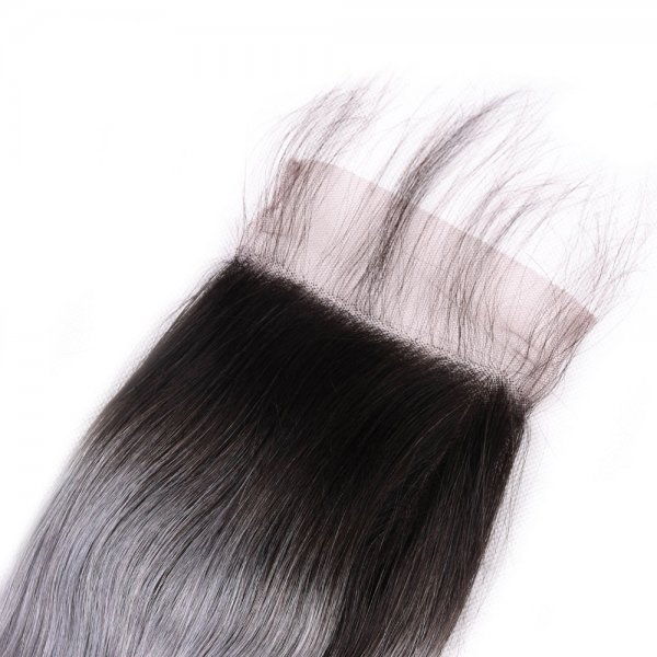 Ombre 1B/Grey 4x4 Lace Closure Body Wave Human Brazilian Remy Hair