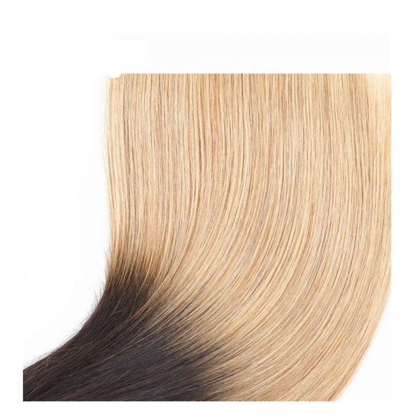 4 Bundles 1B/27 Ombre Brazilian Straight Human Remy Hair Weave With 4x4 Lace Closure