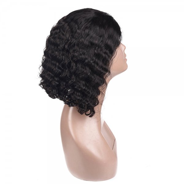Short Human Hair Lace Front Bob Wigs Brazilian Deep Wave Remy Virgin Hair With Bangs