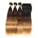 3 Bundles 1B/4/27 Ombre Brazilian Straight Human Remy Hair Weave With 4x4 Lace Closure