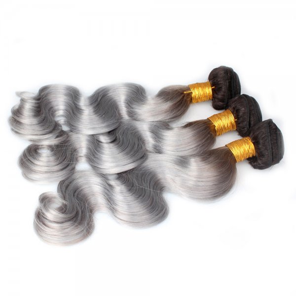 4 Bundles 1B/Grey Ombre Brazilian Body Wave Human Remy Hair Weave