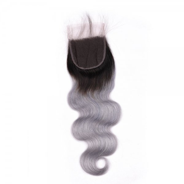 Ombre 1B/Grey 4x4 Lace Closure Body Wave Human Brazilian Remy Hair