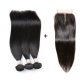 8A 3 Bundles Brazilian Straight Virgin Human Remy Hair Weave With 4x4 Lace Closure