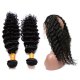 7A 2 Bundles Brazilian Deep Wave Virgin Human Remy Hair Weave With 360 Lace Frontal Closure