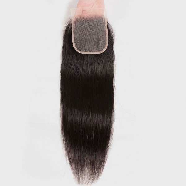 Straight 4x4 Transparent Lace Closure With Baby Hair Pre Plucked Brazilian Human Hair Remy Hair