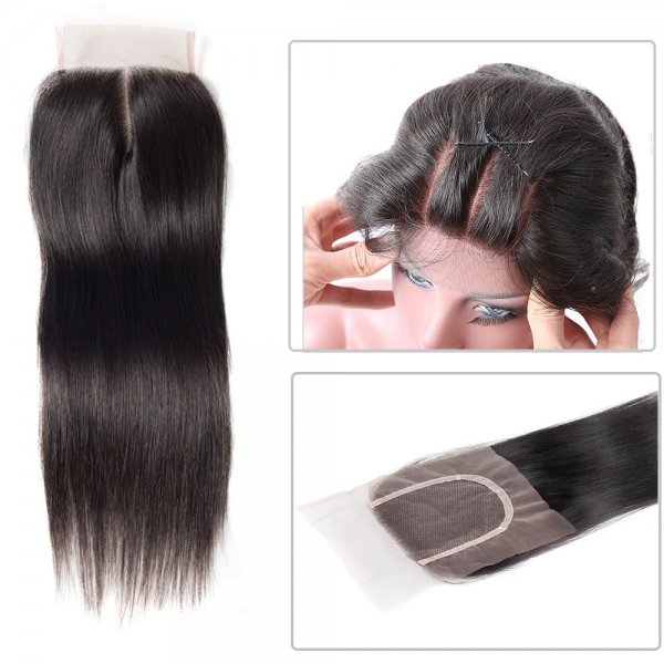 8A 3 Bundles Brazilian Straight Virgin Human Remy Hair Weave With 4x4 Lace Closure