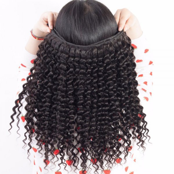8A 4 Bundles Brazilian Deep Curly Virgin Human Remy Hair Weave With 13x4 Lace Frontal Closure
