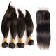 7A 4 Bundles Brazilian Straight Virgin Human Remy Hair Weave With 4x4 Lace Closure