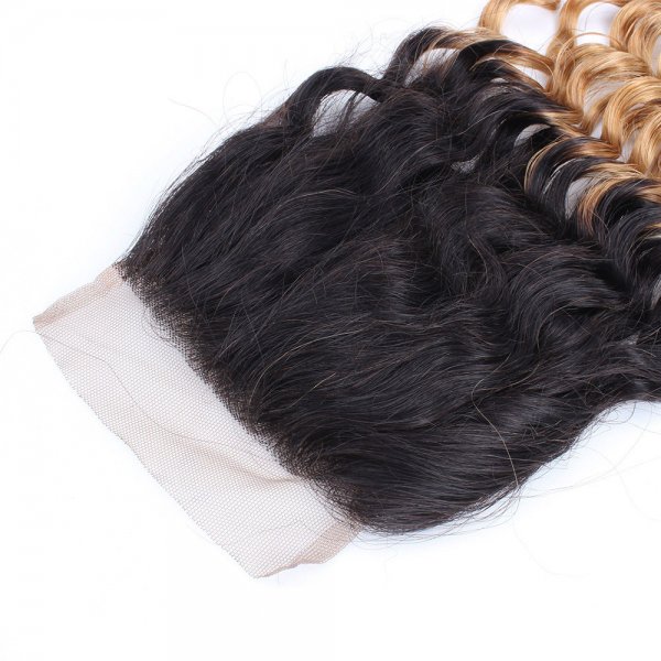Ombre 1B/27 4x4 Lace Closure Deep Curly Human Brazilian Remy Hair