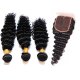 7A 3 Bundles Brazilian Deep Wave Virgin Human Remy Hair Weave With 4x4 Lace Closure