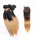 4 Bundles 1B/27 Ombre Brazilian Straight Human Remy Hair Weave With 4x4 Lace Closure
