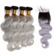 4 Bundles 1B/Grey Ombre Brazilian Body Wave Human Remy Hair Weave With 4x4 Lace Closure
