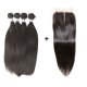 8A 4 Bundles Brazilian Straight Virgin Human Remy Hair Weave With 4x4 Lace Closure