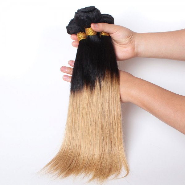 3 Bundles 1B/27 Ombre Brazilian Straight Human Remy Hair Weave