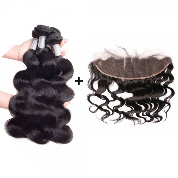 8A 4 Bundles Brazilian Body Wave Virgin Human Remy Hair Weave With 13x4 Lace Frontal Closure