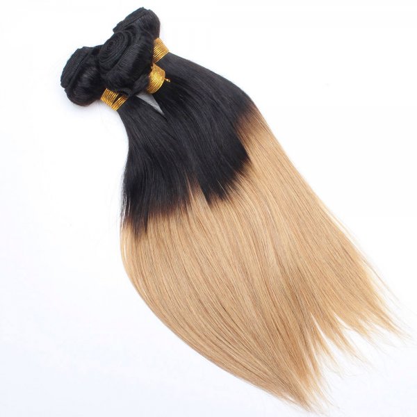 3 Bundles 1B/27 Ombre Brazilian Straight Human Remy Hair Weave