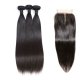 10A 3 Bundles Brazilian Straight Virgin Human Remy Hair Weave With 4x4 Lace Closure