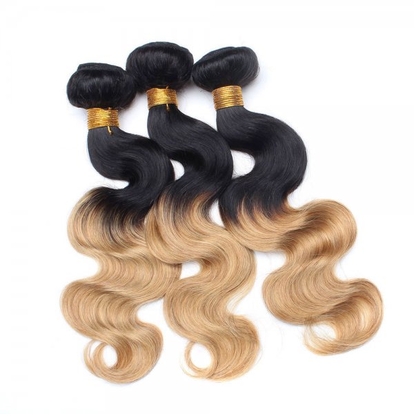 3 Bundles 1B/27 Ombre Brazilian Body Wave Human Remy Hair Weave