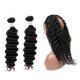 8A 2 Bundles Brazilian Deep Wave Virgin Human Remy Hair Weave With 360 Lace Frontal Closure