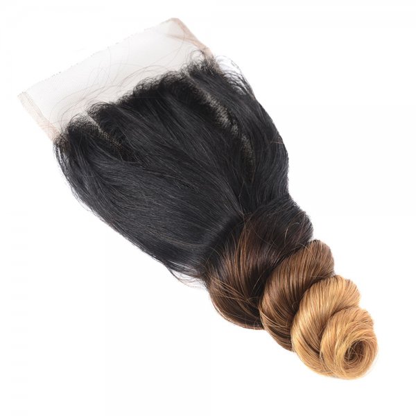 Ombre 1B/4/27 4x4 Lace Closure Loose Wave Human Brazilian Remy Hair