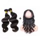 7A 2 Bundles Brazilian Body Wave Virgin Human Remy Hair Weave With 360 Lace Frontal Closure