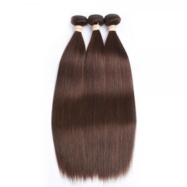 3 Bundles Dyed Straight Brazilian Hair Extensions #4 Chocolate Brown