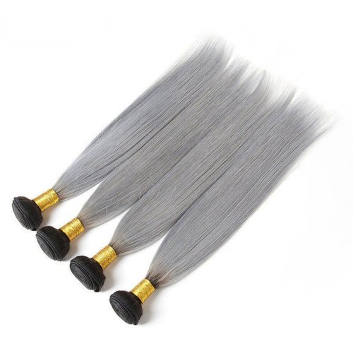 4 Bundles 1B/Grey Ombre Brazilian Straight Human Remy Hair Weave