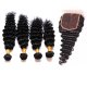7A 4 Bundles Brazilian Deep Wave Virgin Human Remy Hair Weave With 4x4 Lace Closure