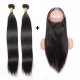 7A 2 Bundles Brazilian Straight Virgin Human Remy Hair Weave With 360 Lace Frontal Closure