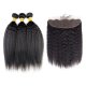 7A 3 Bundles Brazilian Kinky Straight Virgin Human Remy Hair Weave With 13x4 Lace Frontal Closure