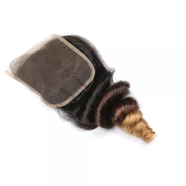 Ombre 1B/4/27 4x4 Lace Closure Loose Wave Human Brazilian Remy Hair