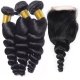 7A 3 Bundles Brazilian Loose Wave Virgin Human Remy Hair Weave With 4x4 Lace Closure