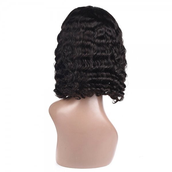 Short Human Hair Lace Front Bob Wigs Brazilian Deep Wave Remy Virgin Hair With Bangs