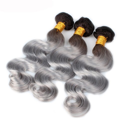 3 Bundles 1B/Grey Ombre Brazilian Body Wave Human Remy Hair Weave