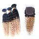 3 Bundles 1B/27 Ombre Brazilian Deep Curly Human Remy Hair Weave With 4x4 Lace Closure