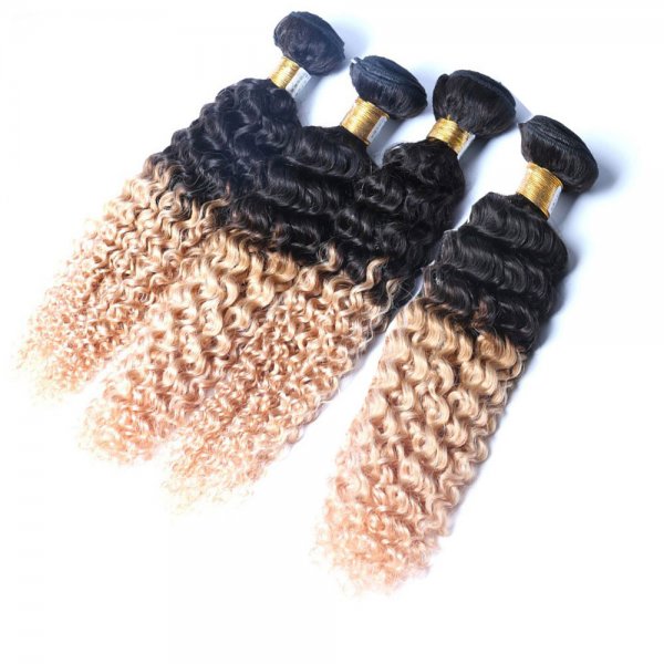4 Bundles 1B/27 Ombre Brazilian Deep Curly Human Remy Hair Weave