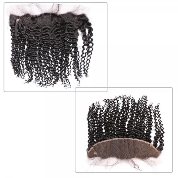 8A 4 Bundles Brazilian Deep Curly Virgin Human Remy Hair Weave With 13x4 Lace Frontal Closure