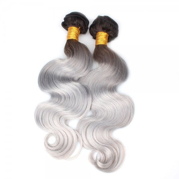 2 Bundles 1B/Grey Ombre Brazilian Body Wave Human Remy Hair Weave