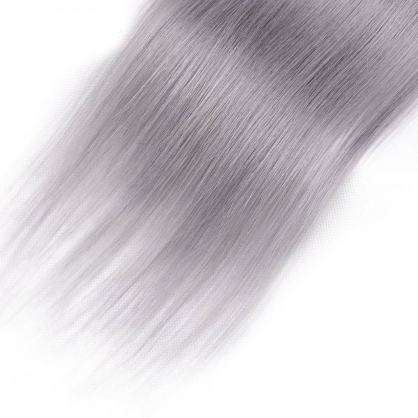 4 Bundles 1B/Grey Ombre Brazilian Straight Human Remy Hair Weave With 4x4 Lace Closure